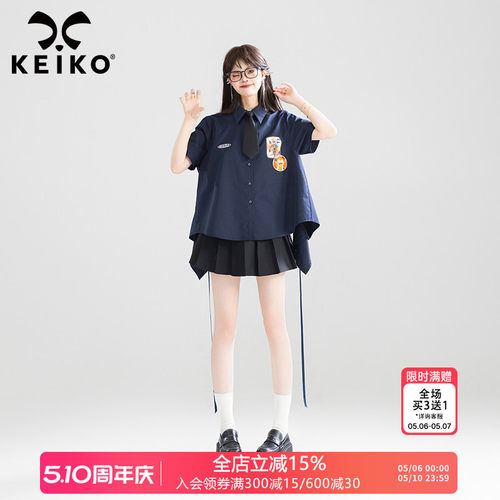 KEIKO甜系蝴蝶结扎花饰短袖衬衫