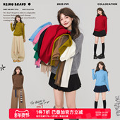KEIKO 100%绵羊毛无缝一体半高领毛衣秋冬糖果色显瘦打底针织毛衫