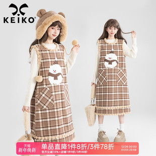 KEIKO 连衣裙25秋冬氛围感内搭外穿减龄背心裙 雪人绣花格子无袖
