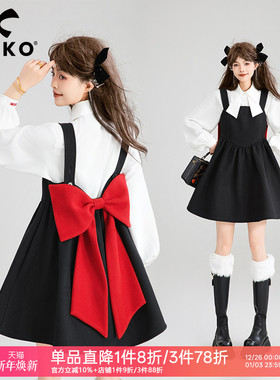 KEIKO蝴蝶结girl 显瘦黑色吊带连衣裙25秋季甜系叠搭无袖公主裙子