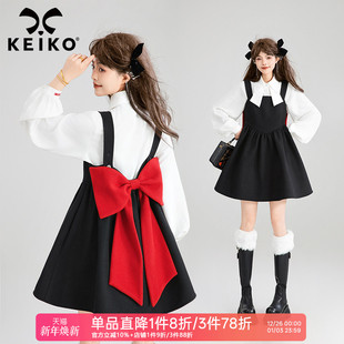 公主裙子 甜系叠搭无袖 KEIKO蝴蝶结girl 显瘦黑色吊带连衣裙25秋季