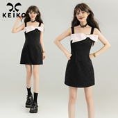 KEIKO 千金风提花缎面吊带连衣裙25新款 温柔蝴蝶结饰小个子短裙子