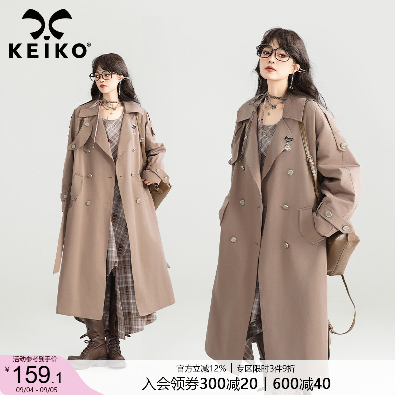 KEIKO英伦通勤中长款双排扣风衣