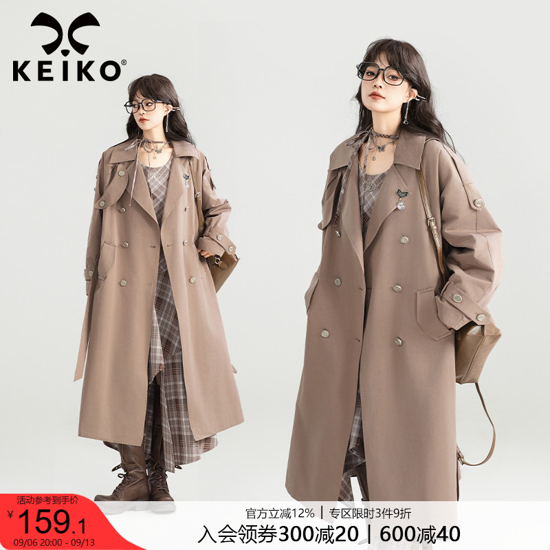KEIKO英伦通勤中长款双排扣风衣