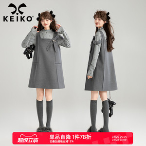 KEIKO格雷系穿搭灰色背带连衣裙26春季miu系蝴蝶结扎花无袖背心裙