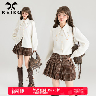 女春季 KEIKO 衬衫 星月挂饰白色长袖 高级感气质尖领通勤衬衣 抗皱