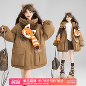 风大口袋棉服厚外套女冬季 KEIKO 工装 宽松立领连帽棉袄派克服