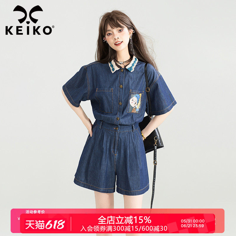 KEIKO 可甜可盐轻薄牛仔连衣短裤夏季帅气少年感显瘦工装连体裤
