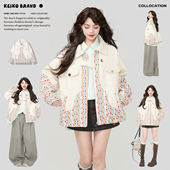 KEIKO 高级感彩纱提花皮衣外套女2026春季 酷感小个子机车服皮夹克