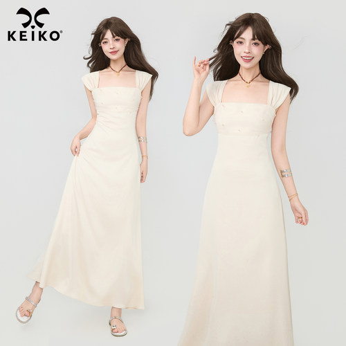 KEIKO轻奢感钉珠拼纱吊带连衣裙
