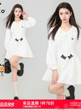 KEIKO 少女感悸动小白裙26春夏法式刺绣蝴蝶结V领白色连衣裙短裙