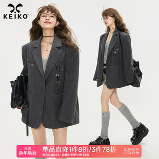 通勤休闲松弛宽肩小西服套装 外套25新款 高级感廓形灰色西装 KEIKO