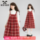 KEIKO 洋气减龄红色格纹花呢连衣裙春季 新年穿搭复古显瘦背带裙