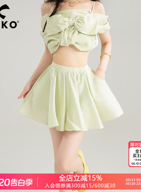 KEIKO小清新薄荷绿色半身裙夏季肌理感轻盈显瘦高腰A字百褶短裙