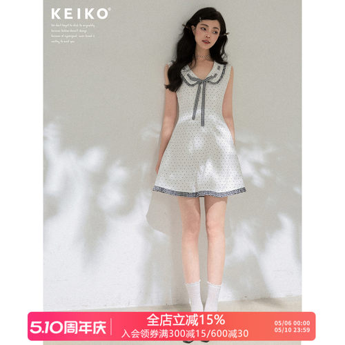 KEIKO千金风小波点无袖连衣裙