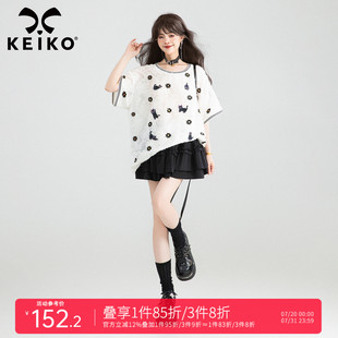 KEIKO t恤夏日高级感刺绣碎花漂亮小上衣 小雏菊立体剪花白色短袖