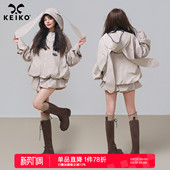 KEIKO 户外防风防水花苞廓形夹克 机能风兔耳朵连帽短外套女26春季