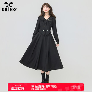 可拆蝴蝶结连衣裙春季 赫本风漂亮收腰显瘦A字裙子 气质法式 KEIKO