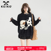 小狗提花黑色毛绒感毛衣秋冬软糯保暖加厚针织衫 KEIKO 仿貂绒