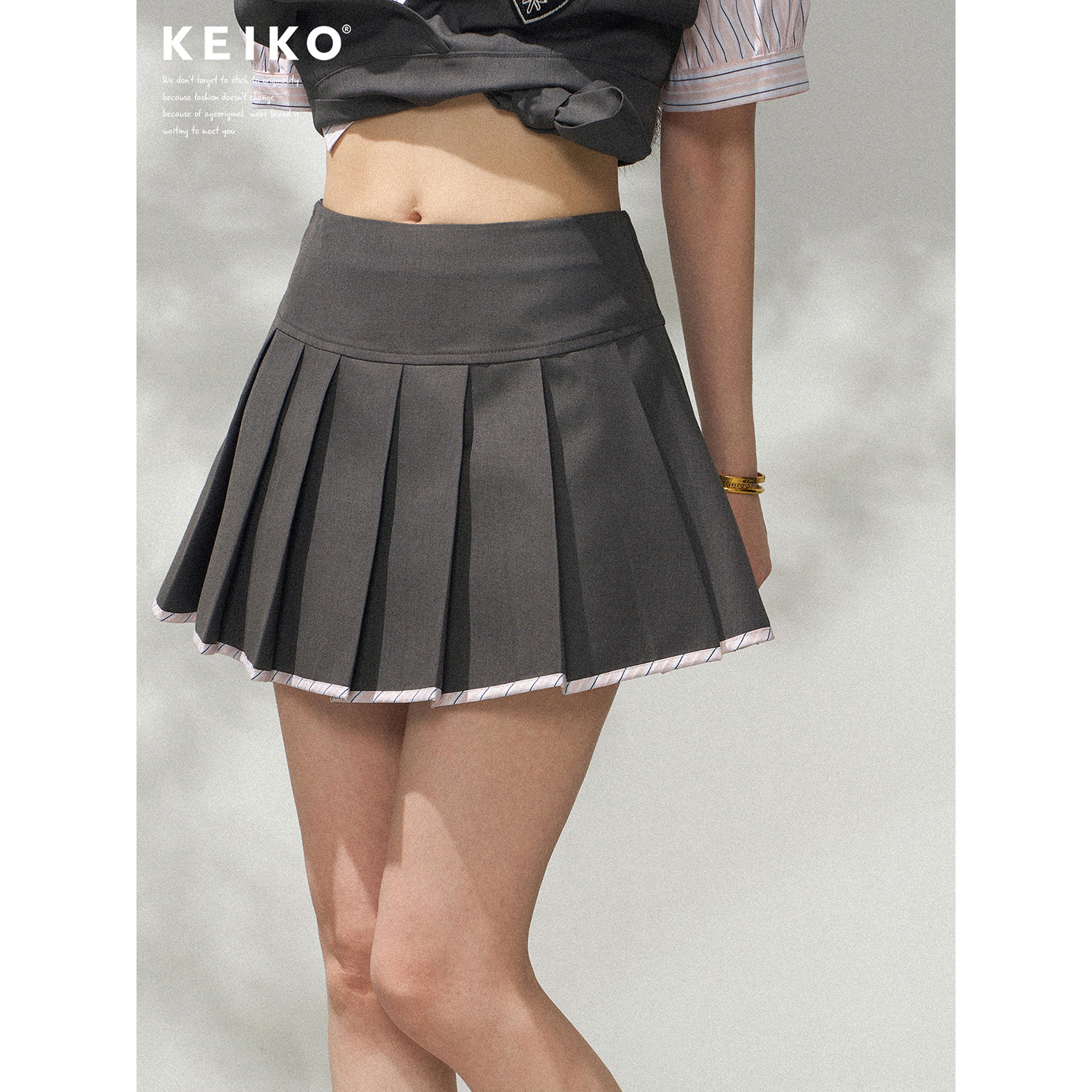 KEIKO伯克利灰色百褶半身裙图片