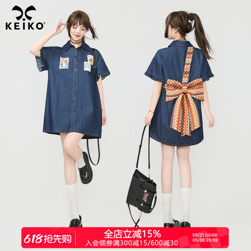 KEIKO夏季牛仔Polo领显瘦连衣裙