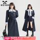 KEIKO 高级感双排扣系带大衣 风衣外套26春季 韩系撞色西装 领中长款