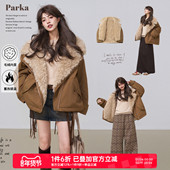 KEIKO 巴恩风加厚皮草外套 翻领派克服棉服女冬季 蓄热羊羔绒 短款