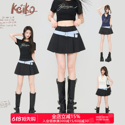 KEIKO高腰显瘦百褶A字短裙