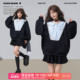 KEIKO法式 温柔感拼色娃娃领卫衣春季 miu系蕾丝花边假两件黑色上衣