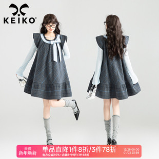 格纹连衣裙25秋季 KEIKO 小飞袖 法式 甜系娃娃背心裙 可拆蝴蝶结