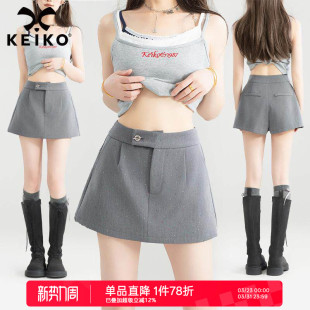 裙26夏季 KEIKO 短裙裤 bling烫钻灰色西装 通勤挺廓半身裙 彩钻饰