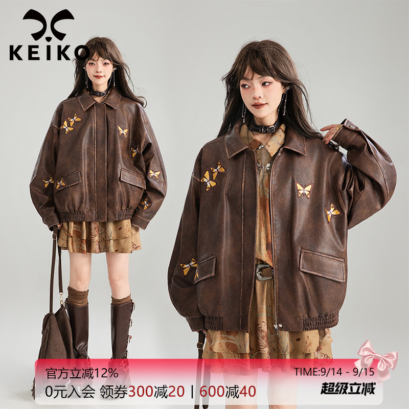 KEIKO美拉德复古休闲皮衣外套图片