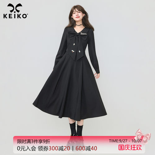 KEIKO法式赫本风蝴蝶结连衣裙