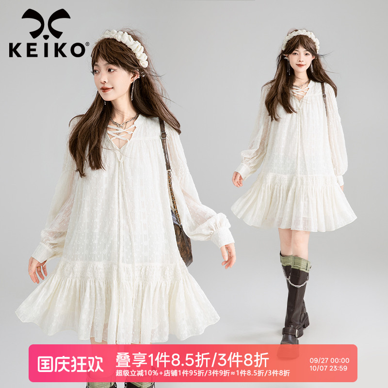 KEIKO法式叠搭花纱A裙子