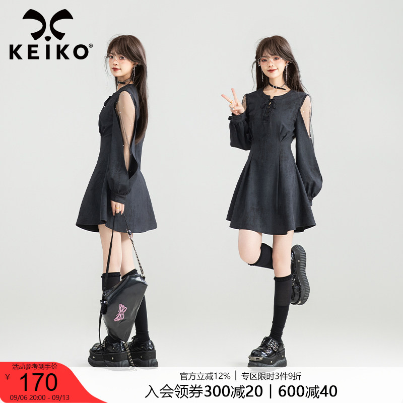 KEIKO千金辣妹轻纱灯笼袖连衣裙图片