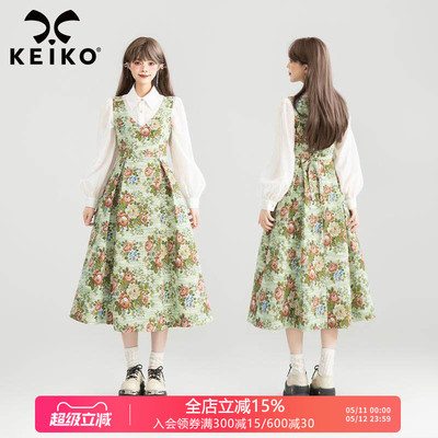 KEIKO 浪漫花园风提花无袖连衣裙26春夏假日穿搭掐腰显瘦A字长裙