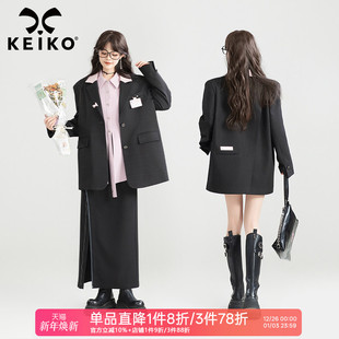 学院风通勤宽松休闲小西服 外套女25秋季 KEIKO 别致拼色翻领西装