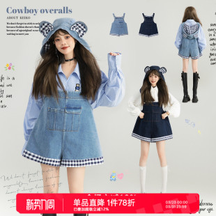 春夏俏皮小个子连身短裤 随性减龄连帽背带牛仔裤 可卸帽 KEIKO