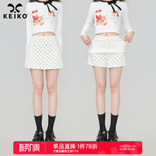 KEIKO 裙26春夏韩系高腰显瘦A字包臀短裙 气质小波点白色半身裙裤