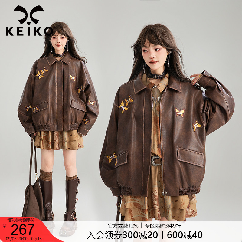 KEIKO美拉德复古休闲皮衣外套图片
