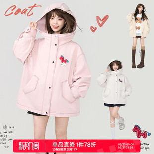 外套夹克 派克风宽松工装 KEIKO 小马刺绣廓形机能连帽风衣女26春季