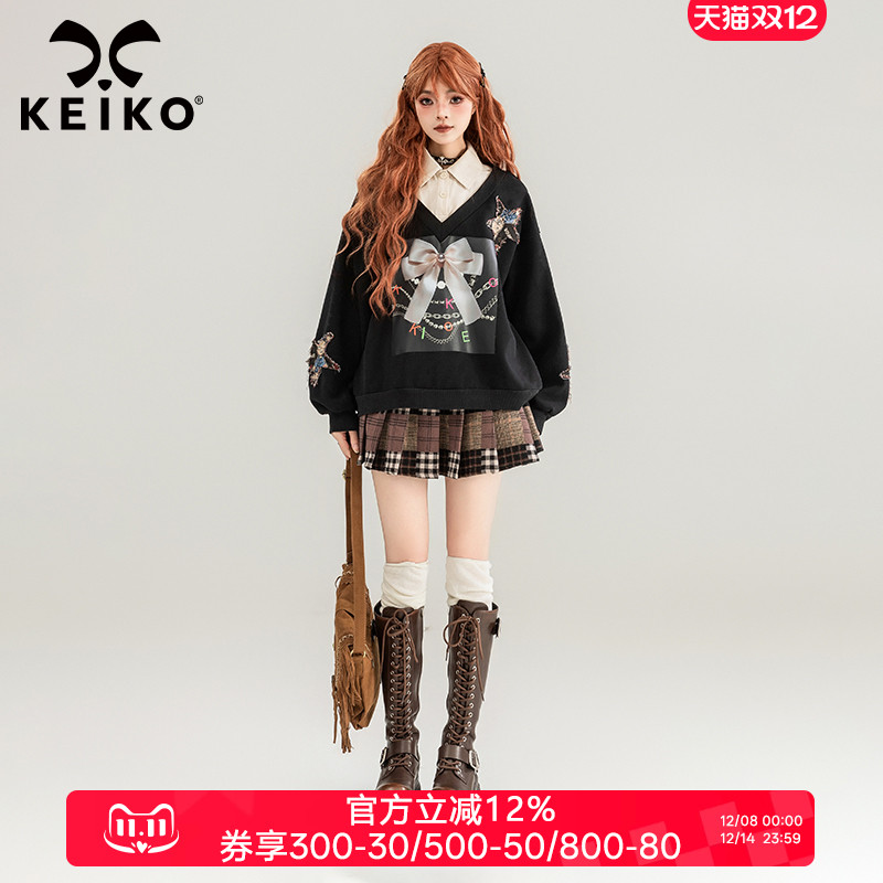 学院风假两件式宽松加厚卫衣