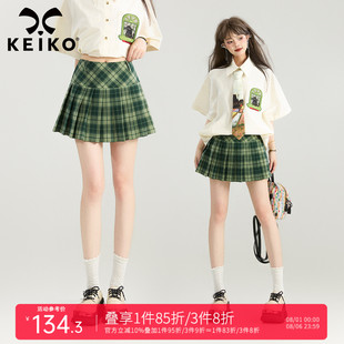 高智校园风绿格子百褶半身裙夏季 KEIKO 复古显瘦A字JK制服短裙子
