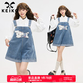 2026春夏减龄小个子显瘦阔腿连身短裤 KEIKO 萌宠刺绣背带牛仔裤