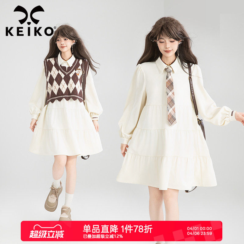 KEIKO[抗皱垂感]甜系泡泡袖polo领连衣裙26春季蓬蓬显瘦A字衬衫裙