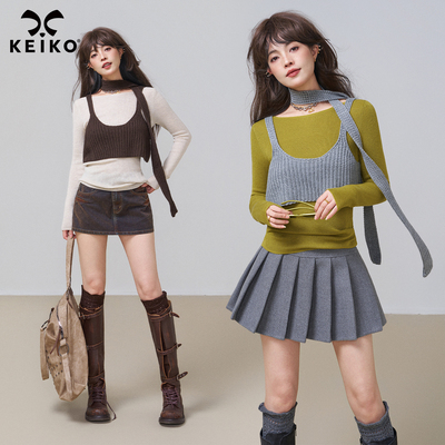 KEIKO韩系撞色叠穿针织衫上衣