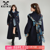 提花云肩毛呢大衣女秋冬复古长款 蝴蝶结girl 新中式 过膝呢子外套