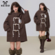 KEIKO 复古绳结扣饰棕色毛呢外套女25秋冬高级感廓形连帽呢子大衣