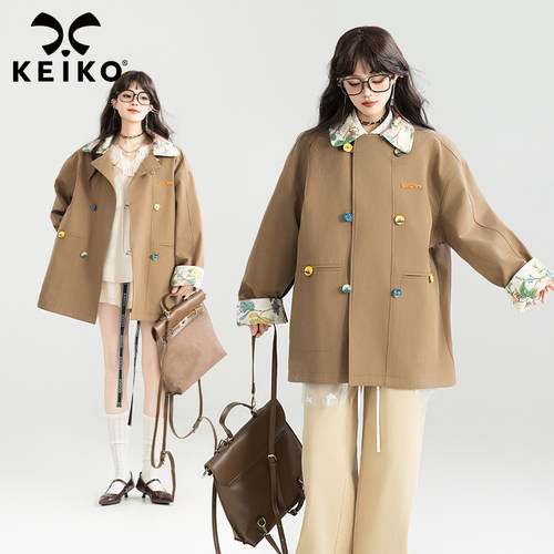 KEIKO文艺感提花翻领廓形风衣