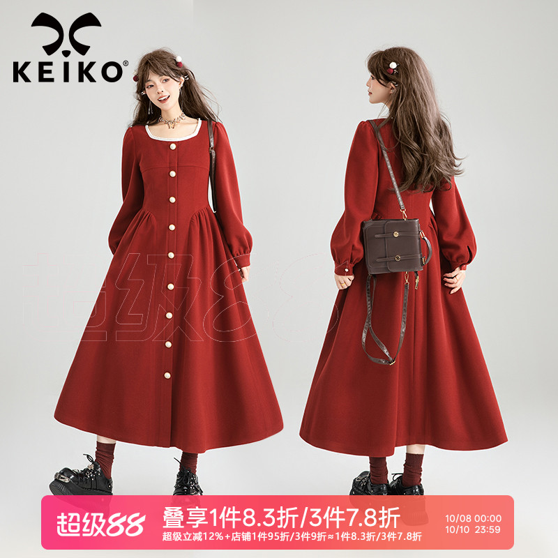 凯莉欧氛围感圣诞新年红色礼服裙